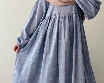 Abaya de lino y algodón 100% orgánico – Vestido de oración transpirable, modesto Jilbab Khimar