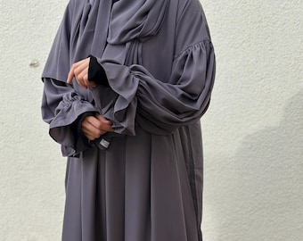 Abaya Set Hijab Khimar / Jilbab Falda ancha de manga volante / Verano ligero y transpirable / Regalo de cumpleaños Ramadhan Eid Nikah / ANIQAH ABAYA