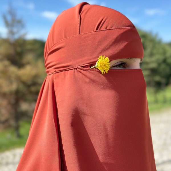 1 Layer Niqab Islamic Face Veil Gift Wedding Nikah Navy Blue, Black, Grey Breathable Lightweight Madina Silk and Chiffon Option