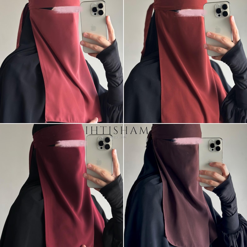 Niqab Face Veil in Multiple Colors - Premium Crepe Egyptian Silk - Lightweight, Breathable, Modest image 6