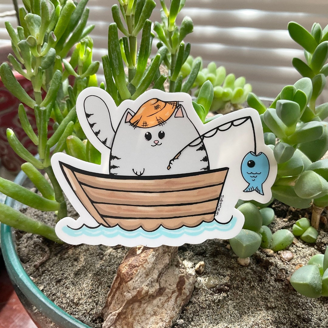 Cute Fat Cat Fishing/ Fish Sticker, Fish Decal, Fishing Sticker ...