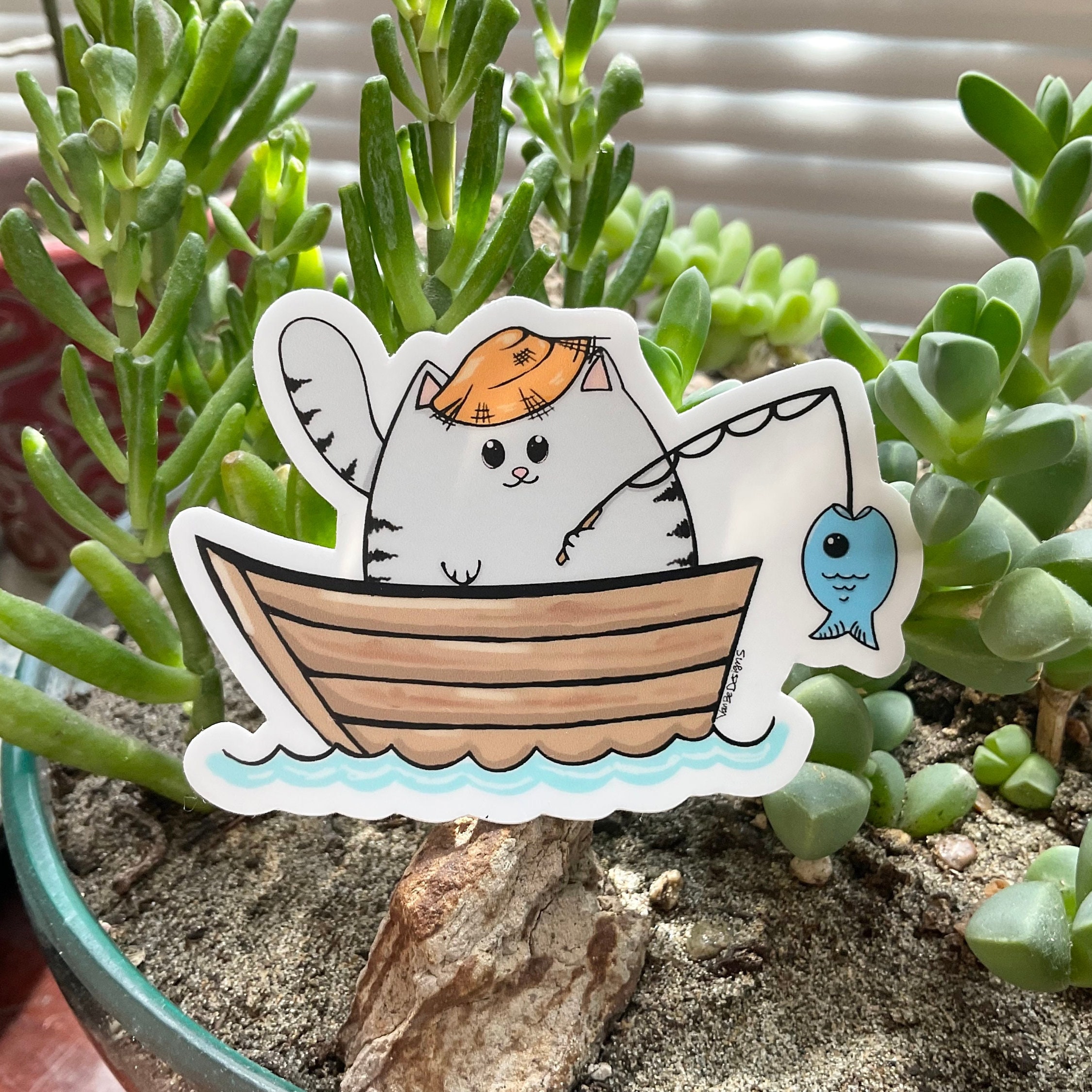 Dec Fish Sticker Cute Fat Cat Fishing/ Fish Sticker, Fish Decal, Fishing Sticker ...