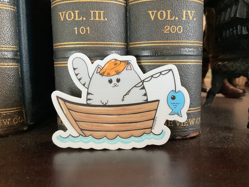 Cute Fat Cat Fishing/ Fish Sticker, Fish Decal, Fishing Sticker ...