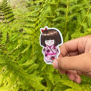 Japanese Girl Glitter Bow Flower Vinyl Waterproof Sticker