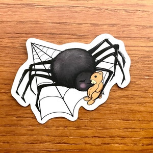 Halloween sticker Spider cuddling a Teddy Bear sticker decal