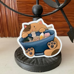 Ramen Noodle Cat Vinyl Sticker, waterproof sticker, Cat Sticker, water bottle sticker, laptop sticker, vinyl sticker, kawaii sticker