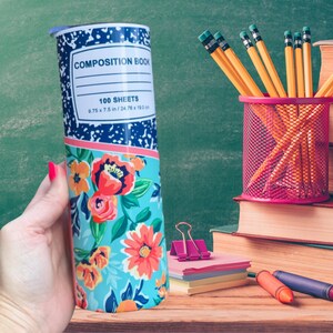 Teacher Tumbler Teacher Composition Book Tumbler, Teal floral 20 ounce READY TO SHIP