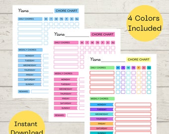 Chore Chart, Kids Chore Chart. Daily Chore Chart, Instant Download, Printable Chore Chart, Responsibility Chart, Homeshool, Chore Planner