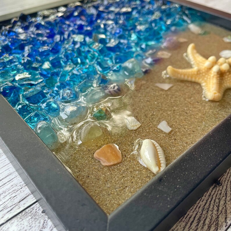 Crushed Glass Beach Seascape Suncatcher Open Frame Resin Art - Etsy