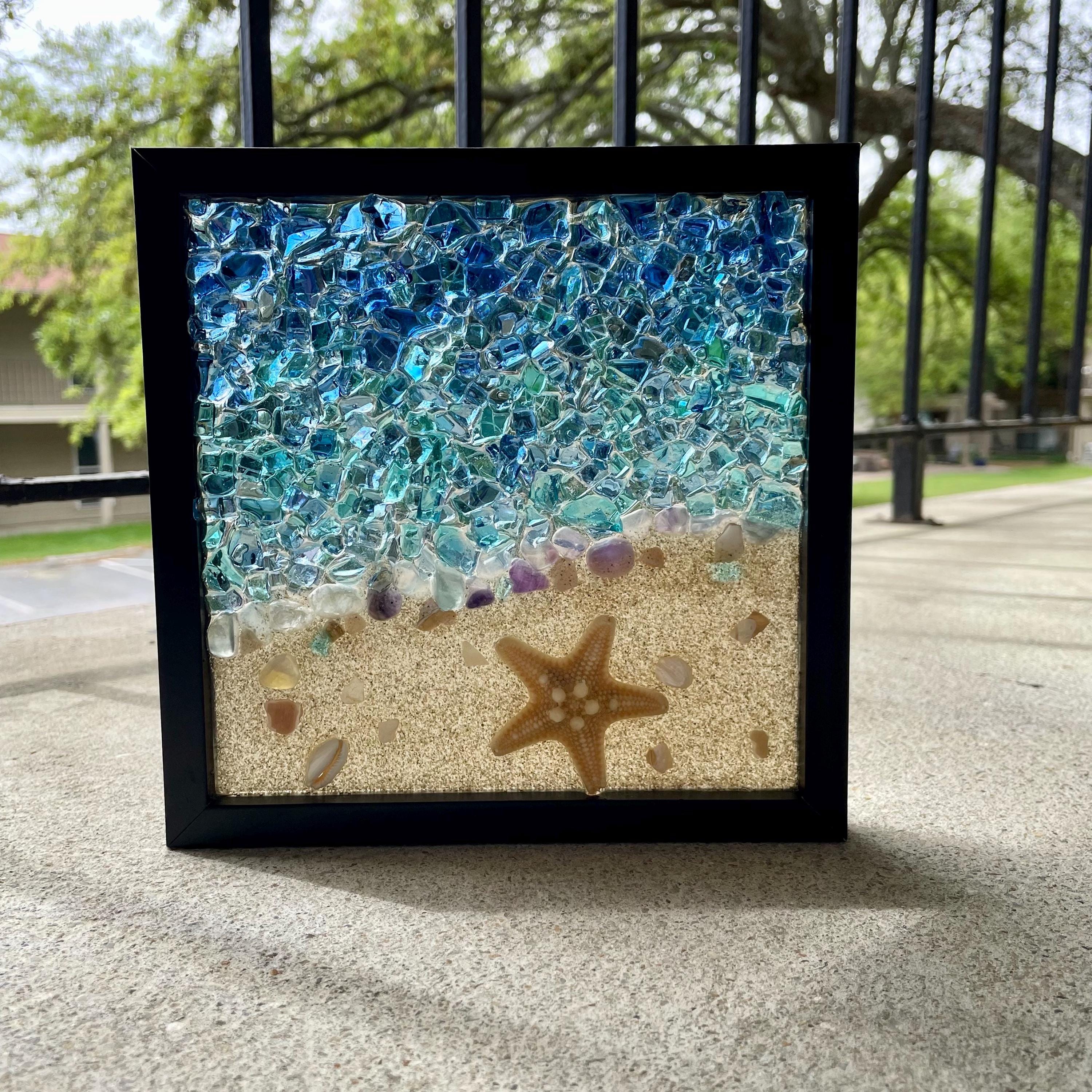Crushed Glass Beach Seascape Suncatcher Open Frame Resin Art - Etsy