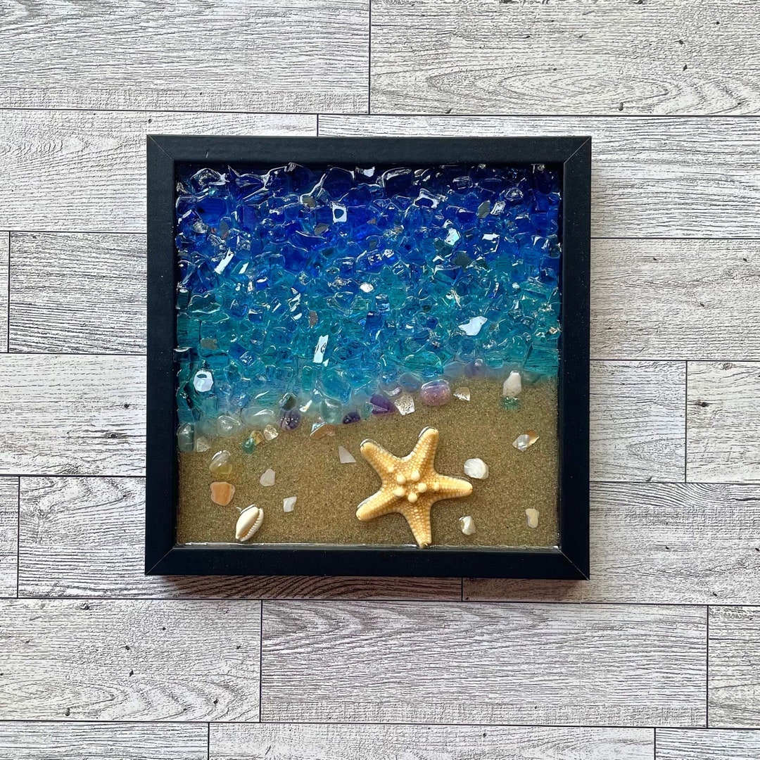 Crushed Glass Beach Seascape Suncatcher Open Frame Resin Art - Etsy
