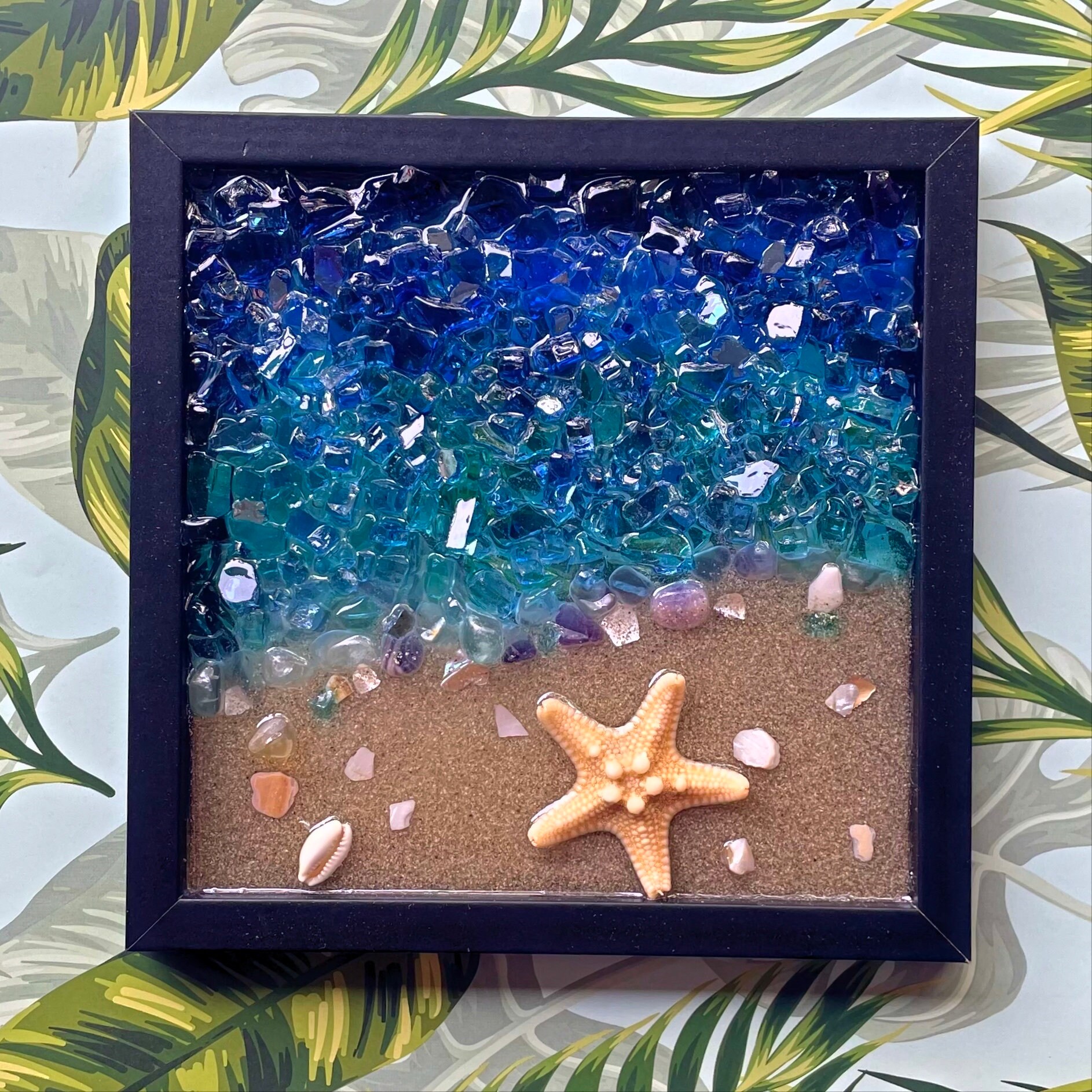 Crushed Glass Beach Seascape Suncatcher Open Frame Resin Art - Etsy