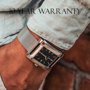 Legacy Paramount - Men's watch | Square watch | Quartz watch | Retro watch | Dress Watch | Gifts for him - black dial & polished steel