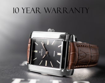 Rectangular Men's watch, Black Dial, Polished Steel Case, Stylish and Masculine Watch for Men - Unique Men's Watch - Personalise your watch