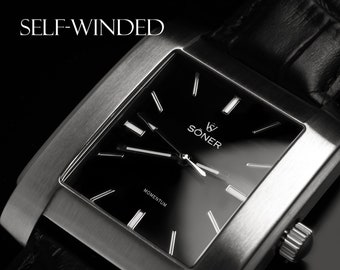 Watch for man, Square Watch for men in Stainless Steel with Black Dial, Mechanical and Manly Watch for Men - Personalise your watch