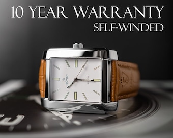 Montre Homme Rectangulaire, Montre Automatique, Cadran Blanc, Montre Elégante, Mécanique et Virile pour Homme - Personnalisez votre montre