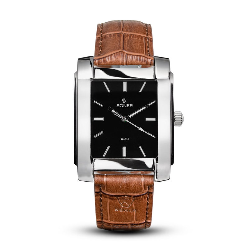 Legacy Paramount - Men's watch | Square watch | Quartz watch | Retro watch | Dress Watch | Gifts for him - black dial & polished steel