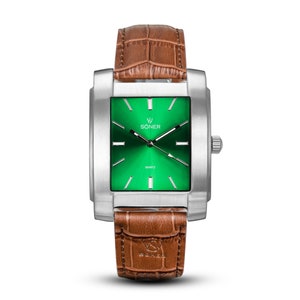 Legacy Anstey - Men's watch | Square watch | Quartz watch | Retro watch | Dress Watch | Gifts for him - brushed steel with green dial