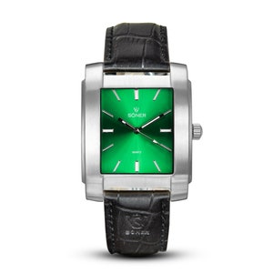 Legacy Anstey - Men's watch | Square watch | Quartz watch | Retro watch | Dress Watch | Gifts for him - brushed steel with green dial