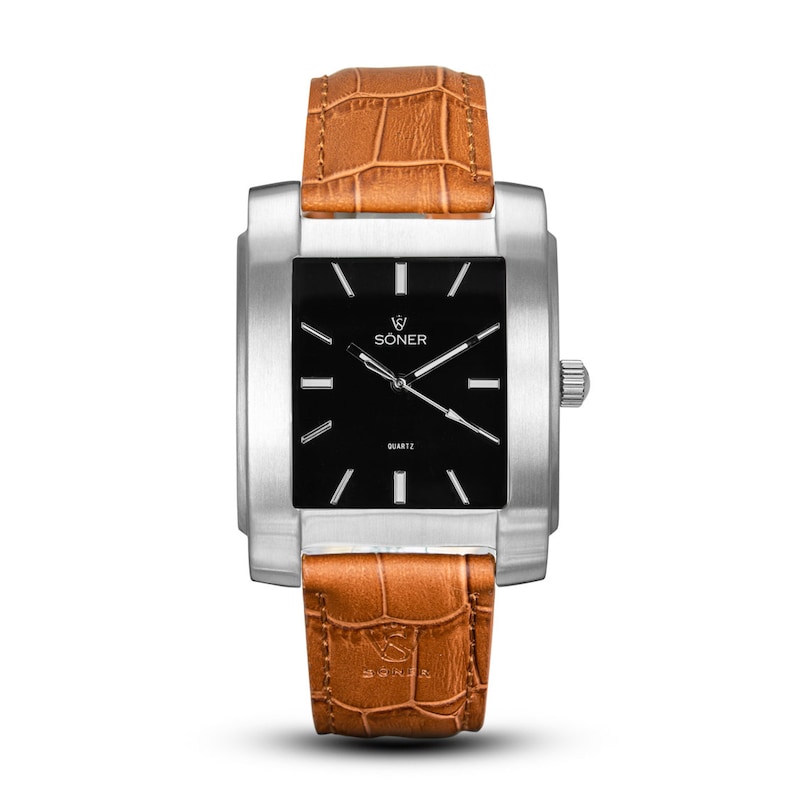 Legacy Basilica - Men's watch | Square watch | Quartz watch | Retro watch | Dress Watch | Gifts for him - black dial brushed steel