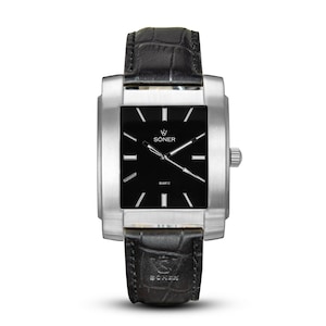 Legacy Basilica - Men's watch | Square watch | Quartz watch | Retro watch | Dress Watch | Gifts for him - black dial brushed steel