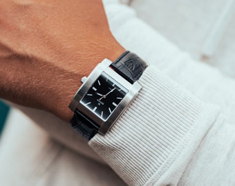 Rectangular Men's watch, Automatic Watch, Black Dial, Stylish, Mechanical and Manly Watch for Men - Personalise your watch