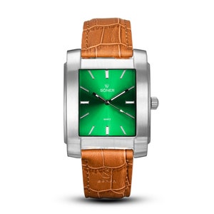 Legacy Anstey - Men's watch | Square watch | Quartz watch | Retro watch | Dress Watch | Gifts for him - brushed steel with green dial