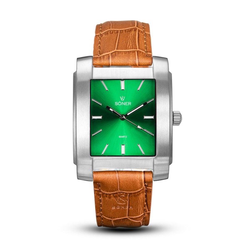 Legacy Anstey - Men's watch | Square watch | Quartz watch | Retro watch | Dress Watch | Gifts for him - brushed steel with green dial