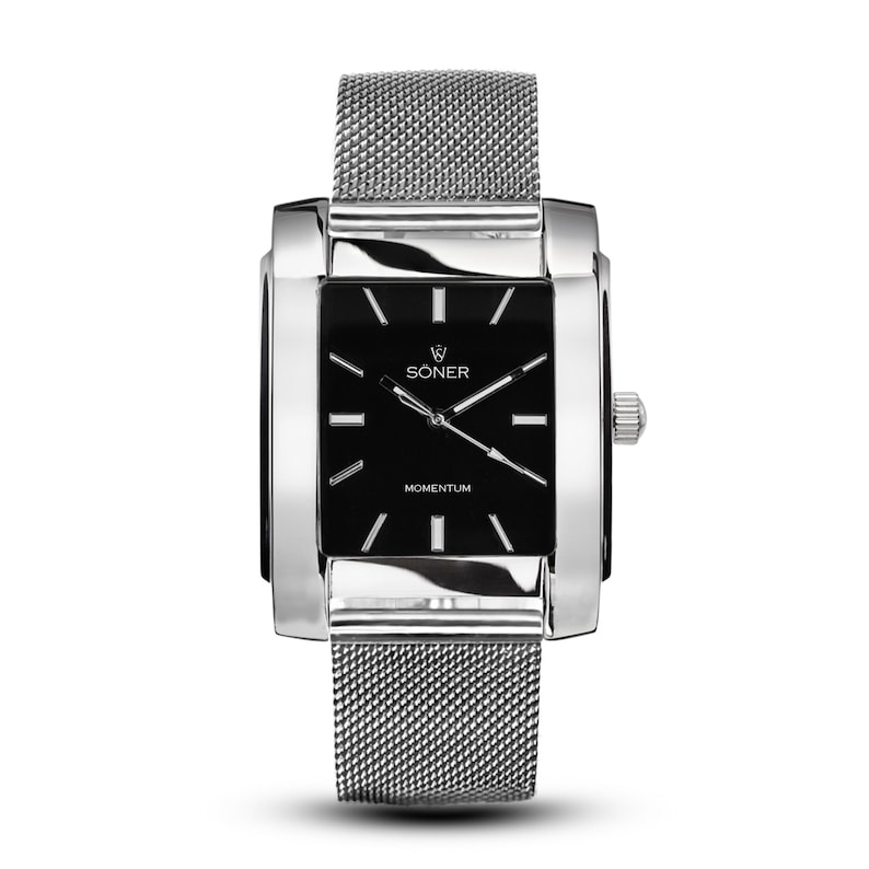 Men's Rectangular / Square Art Deco Retro Analog Dress Watch | Gifts for him - black dial polished steel