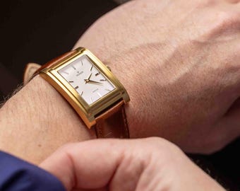 Man Square Watch in Stainless Steel with White Dial, Tank Automatic Retro Dress Watch, Mens watch, Cartier and Seiko, Personalise your watch
