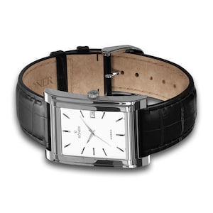 Watche for men | Man Square Automatic Watch in Stainless Steel with White Dial - Retro Dress Watch, tank watch, Automatic mens watch
