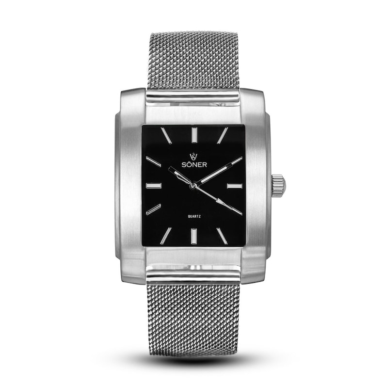Legacy Basilica - Men's watch | Square watch | Quartz watch | Retro watch | Dress Watch | Gifts for him - black dial brushed steel