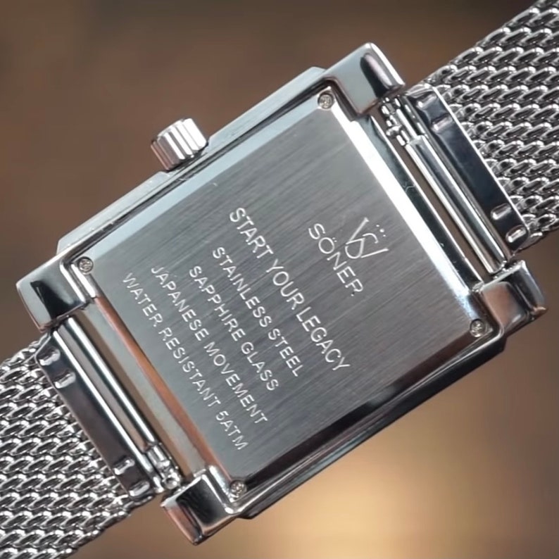 Legacy Basilica - Men's watch | Square watch | Quartz watch | Retro watch | Dress Watch | Gifts for him - black dial brushed steel