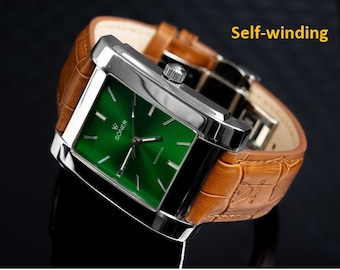 Rectangular Men's watch, Automatic Watch, White Dial, Stylish, Mechanical and Manly Watch for Men - Personalise your watch