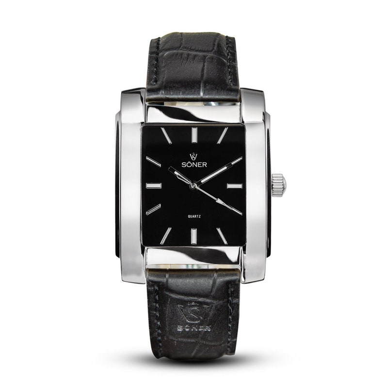 Legacy Paramount - Men's watch | Square watch | Quartz watch | Retro watch | Dress Watch | Gifts for him - black dial & polished steel