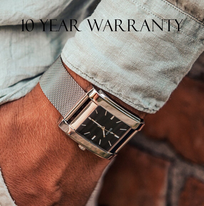 Legacy Paramount - Men's watch | Square watch | Quartz watch | Retro watch | Dress Watch | Gifts for him - black dial & polished steel