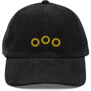 Embroidered Sunflowers Baseball Hat, Corduroy Sunflower Hat, Sunflowers Baseball Cap, Custom Embroidered Dad Hat, Vintage Flowers Cap