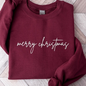 Merry Christmas Embroidered Sweatshirt, Embroidered Christmas Sweater, Embroidered Holiday Sweater, Custom Crewneck Sweater, Christmas Shirt