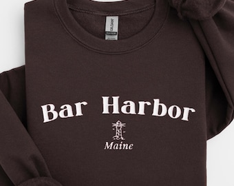 Embroidered Bar Harbor Maine Sweatshirt, Acadia National Park Crewneck