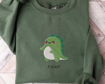 Rawr Dinosaurier Sweatshirt, Bestickter Dino Rundhalspullover, Süßes Dinosaurier Shirt, Baby Dinosaurier Sweatshirt, Individuell Gesticktes Sweatshirt