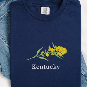 Comfort Colors Kentucky T-Shirt, Embroidered Kentucky State Flower Shirt, Goldenrod Flower Shirt, Custom Embroidered Kentucky T-Shirt