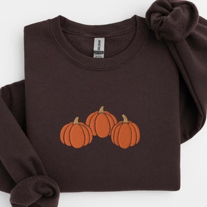 Dark Chocolate Embroidered Pumpkins Crewneck Sweatshirt
