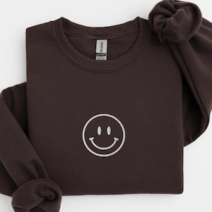 Smiley Face Sweatshirt, Embroidered Smile Crewneck Sweatshirt, Happy Face Shirt, Custom Embroidered Sweatshirt, Smiley Embroidered Shirt
