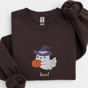 Halloween Ghost Sweatshirt, Embroidered Witch Ghost Crewneck Sweatshirt, Cute Flying Ghost Shirt, Funny Halloween Sweatshirt, Custom Shirt