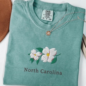 Comfort Colors North Carolina T-Shirt, Embroidered North Carolina State Flower Shirt, Dogwood Flower Shirt, Embroidered North Carolina Shirt