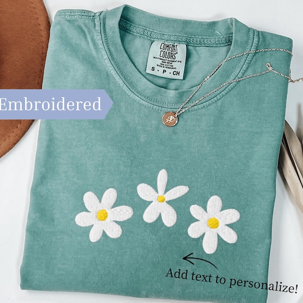 Camiseta personalizada con margaritas bordadas, camiseta de flores Comfort Colors