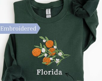 Embroidered Florida Sweatshirt, Orange Blossom Crewneck Sweater