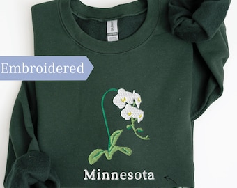 Minnesota Flower Custom Sweatshirt, Embroidered Lady's Slipper Crewneck Sweater