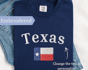 Koszulka z haftowaną flagą Teksasu, wygodna koszulka Texas Pride