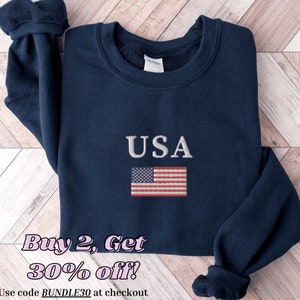 Embroidered US Flag Sweatshirt, Embroidered USA Flag Shirt, United States of America Sweatshirt, 4th of July Sweater, US Flag Veteran Shirt